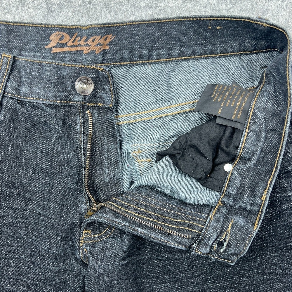 VTG Plugg Jeans Mens 32x30 Black Straight Leg Flap Pockets‎ Stretch Denim Y2K - Picture 4 of 14